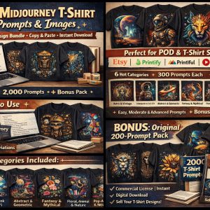 2000 Midjourney T-Shirt Prompts | POD Design Bundle (Digital Download)