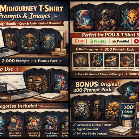2000 Midjourney T-Shirt Prompts | POD Design Bundle (Digital Download)