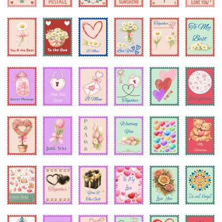 Valentine Digital Stamps – 36 Printable Love Designs (pdf, png, jpg, svg)