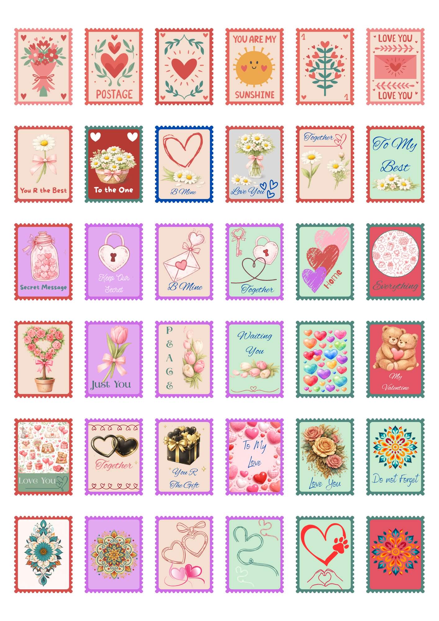 Valentine Digital Stamps – 36 Printable Love Designs (pdf, png, jpg, svg)