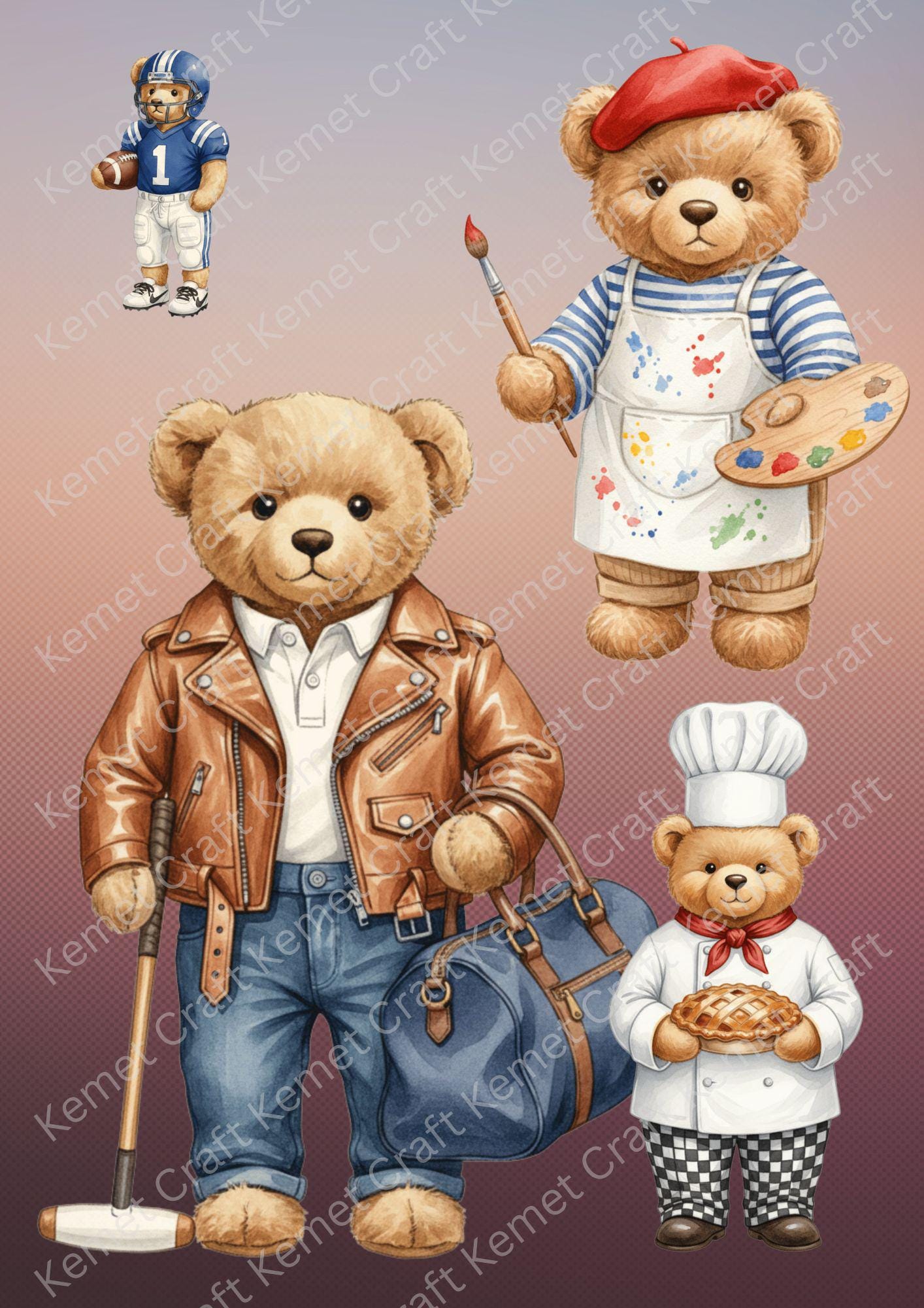 Watercolor Teddy Bear Clipart, Luxury Fashion PNG Bundle (Digital Download) - Image 8