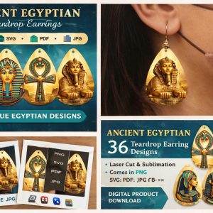 Ancient Egyptian Teardrop Earrings SVG | 36 Ankh Designs, Laser Cut & Print (Digital Download)