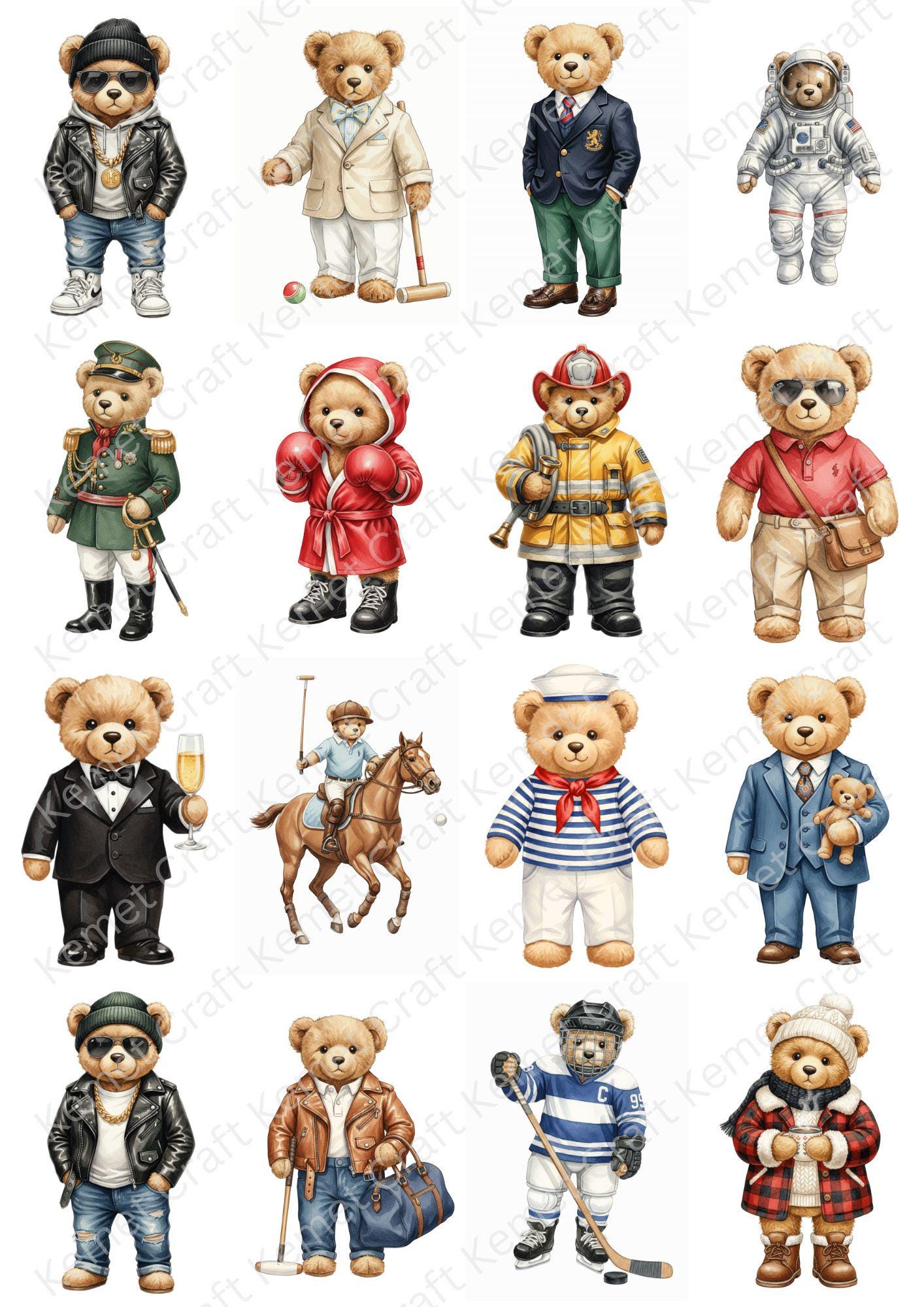 Watercolor Teddy Bear Clipart, Luxury Fashion PNG Bundle (Digital Download) - Image 10