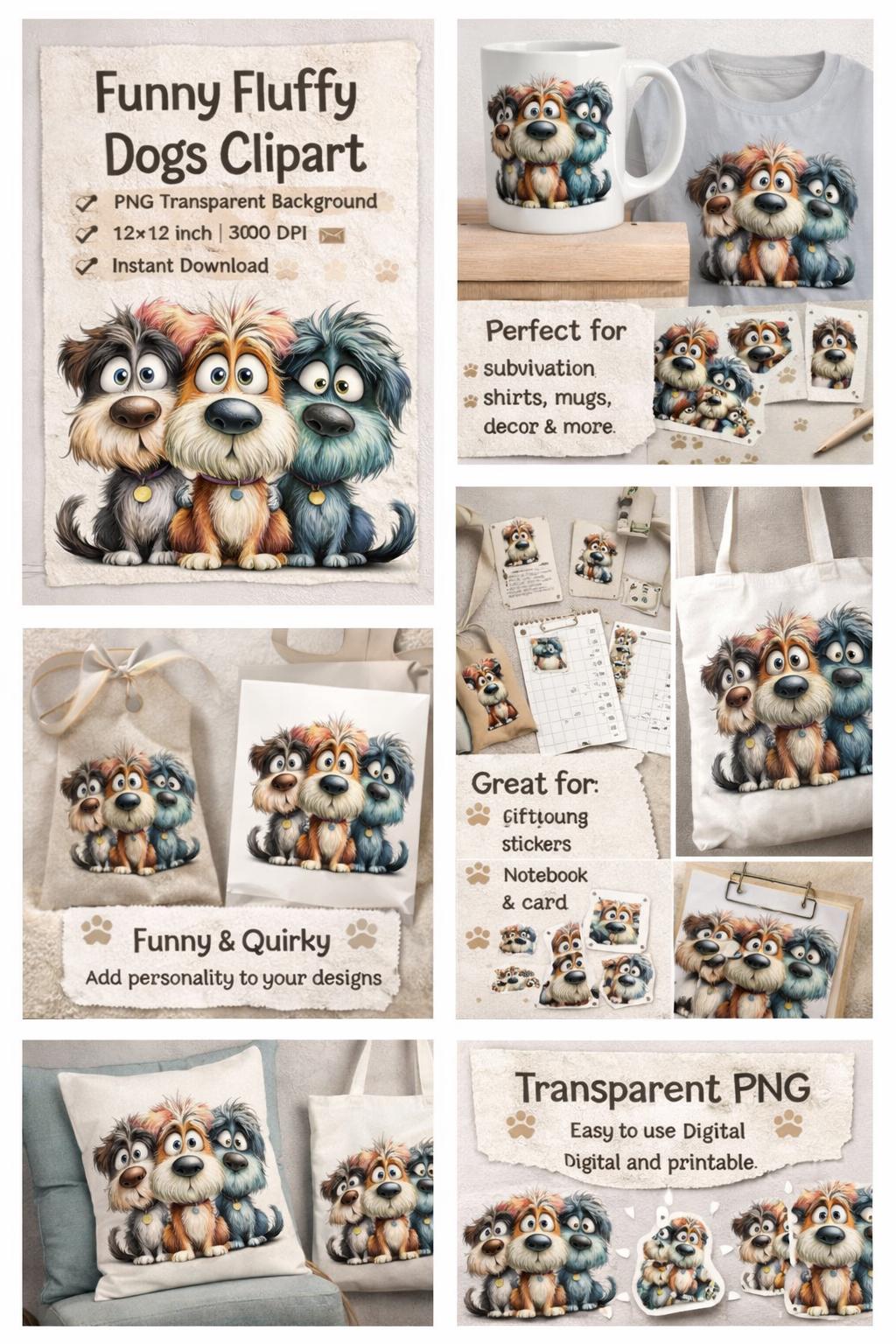 Whimsical Dog Clipart – Funny Puppy PNG Illustrations (Digital Download)