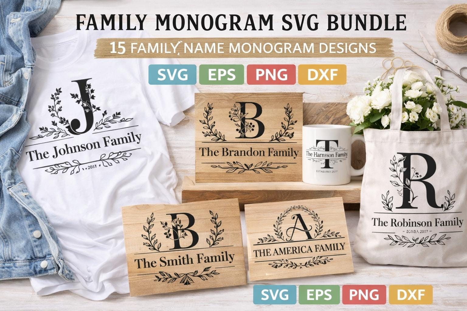 Family Monogram SVG Bundle | Last Name | 15 Custom Name Designs (Digital Download) - Image 3