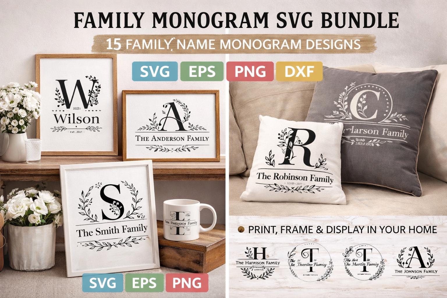 Family Monogram SVG Bundle | Last Name | 15 Custom Name Designs (Digital Download) - Image 2