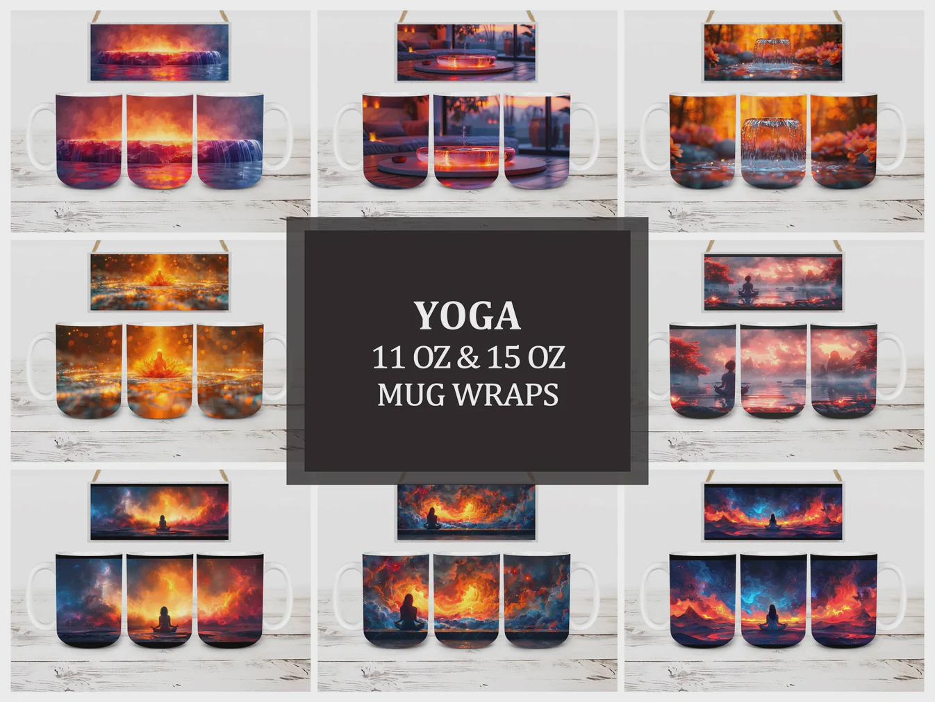 Yoga Mug Wrap Sublimation Designs | 80+ PNG Bundle (Digital Download)