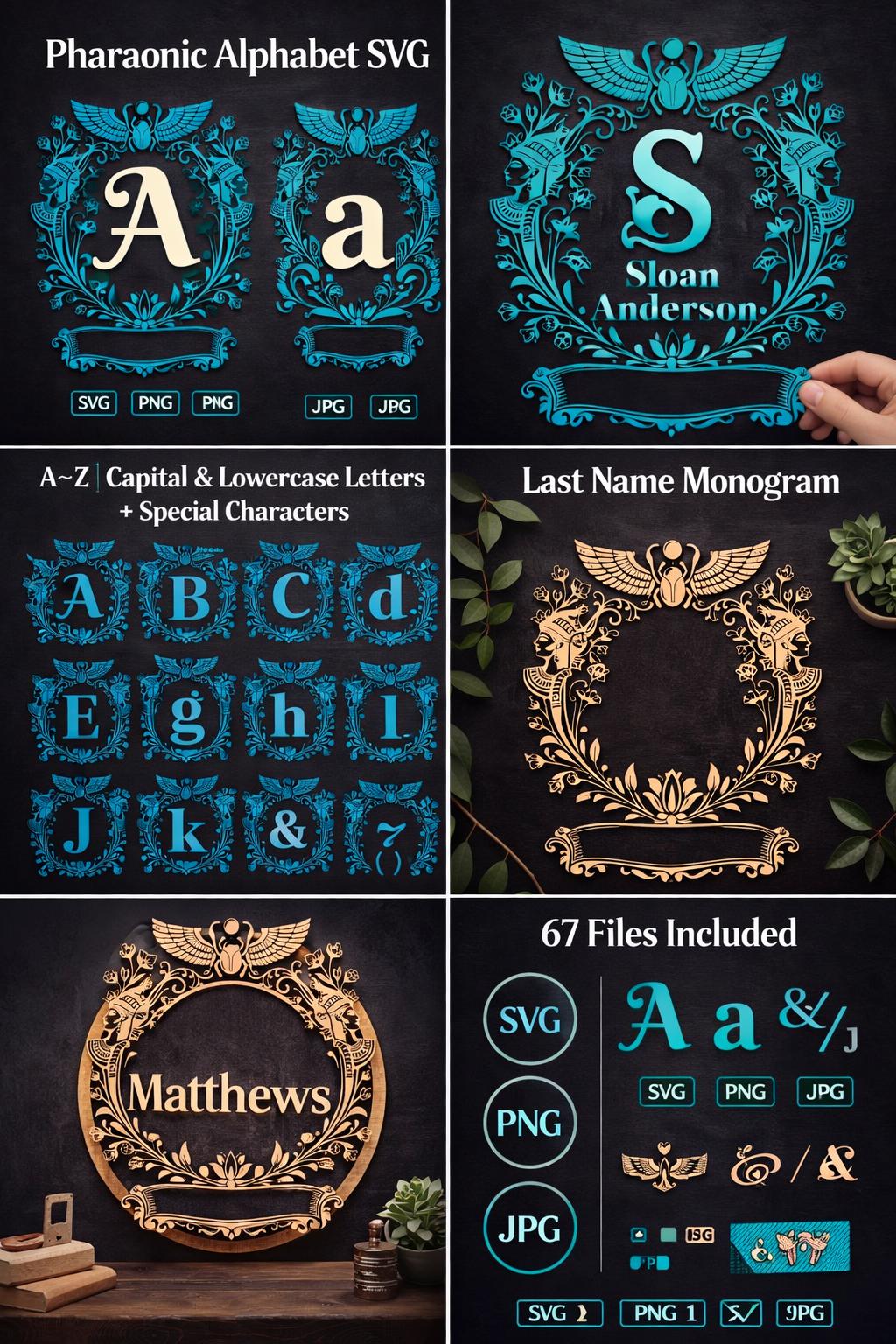 Pharaonic Alphabet SVG | Ancient Egypt Monogram, Laser Cut File (Digital Download)