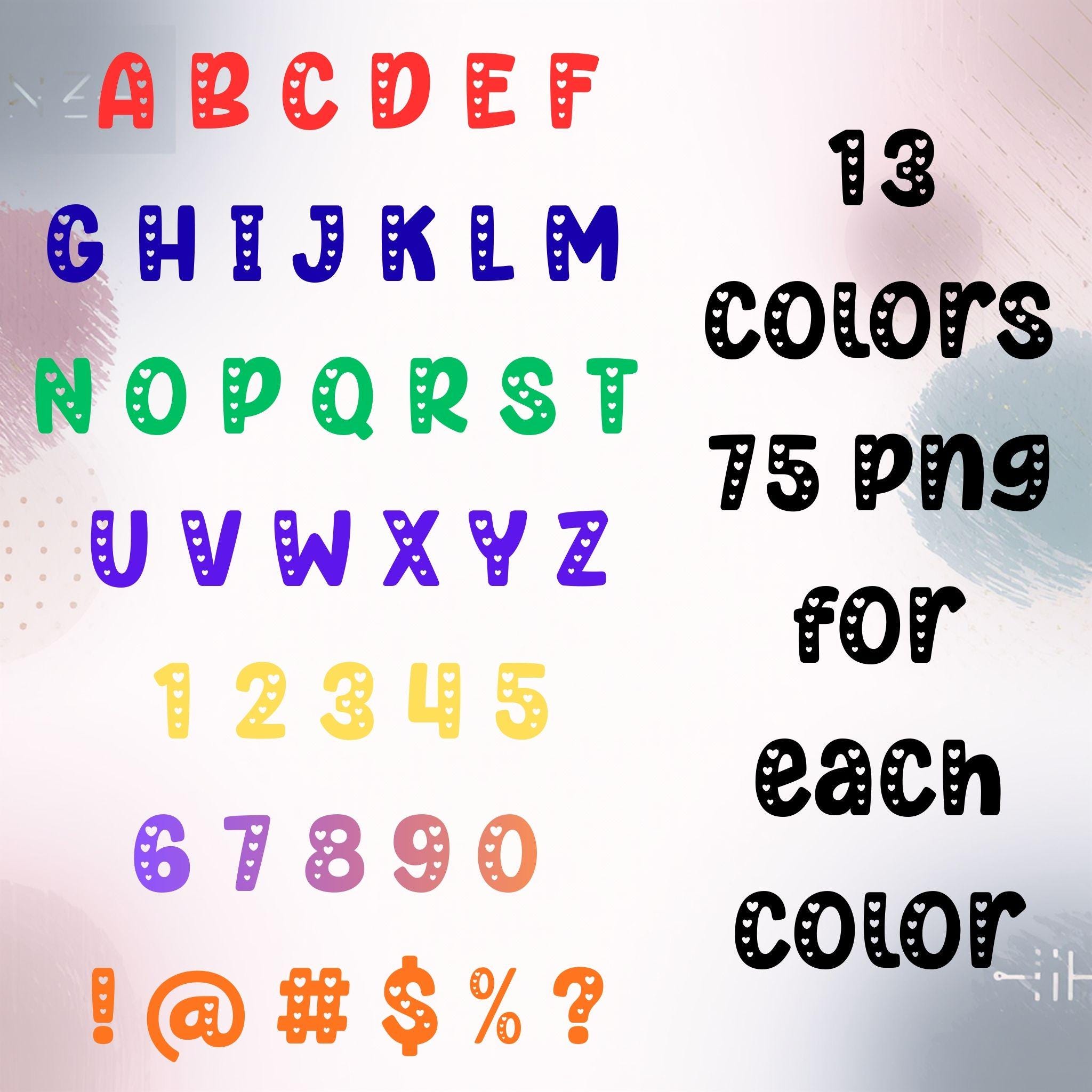 Heart Doodle Font | Bright PNG Alphabet, Numbers & Symbols (Digital Download) - Image 3