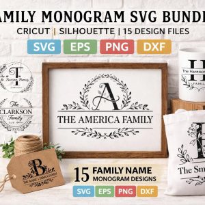 Family Monogram SVG Bundle | Last Name | 15 Custom Name Designs (Digital Download)