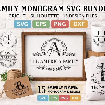 Family Monogram SVG Bundle | Last Name | 15 Custom Name Designs (Digital Download)