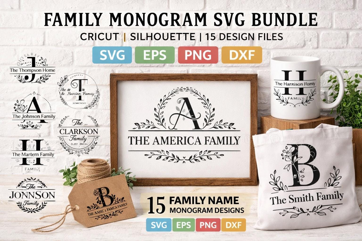 Family Monogram SVG Bundle | Last Name | 15 Custom Name Designs (Digital Download)