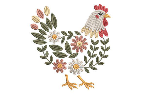 Farmhouse Rooster Embroidery Design | Floral Hen Machine Embroidery File | Country Kitchen Chicken - Image 4