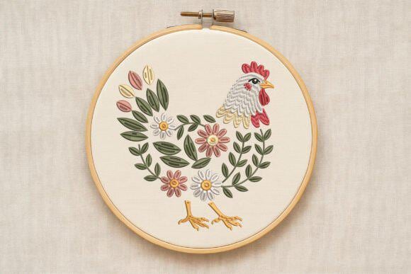 Farmhouse Rooster Embroidery Design | Floral Hen Machine Embroidery File | Country Kitchen Chicken - Image 5