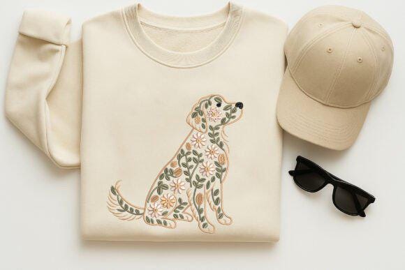 Floral Golden Retriever Embroidery Design | Dog Machine Embroidery Pattern (Digital Download) - Image 5