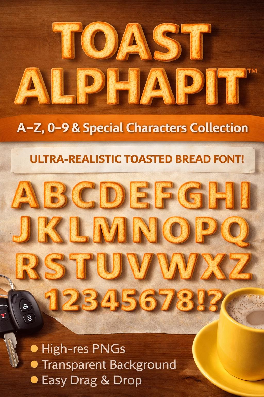 Realistic Toast Alphabet PNG Collection – Letters, Numbers, Symbols (Digital Download) - Image 5