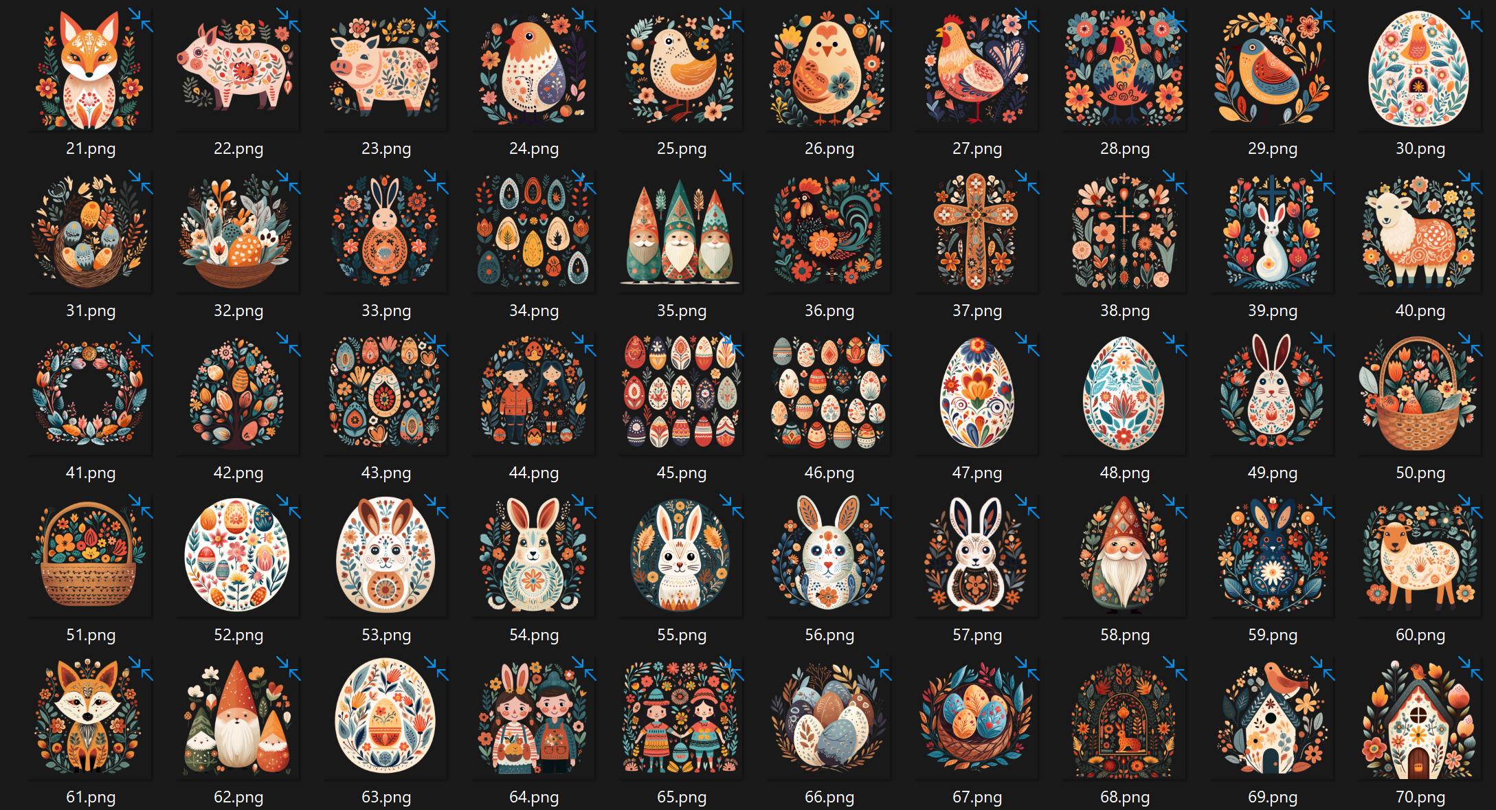 70 Scandinavian Easter Watercolor Clipart – Folk Art Bunnies, Eggs, Spring Graphics (Digital Download) - Image 4