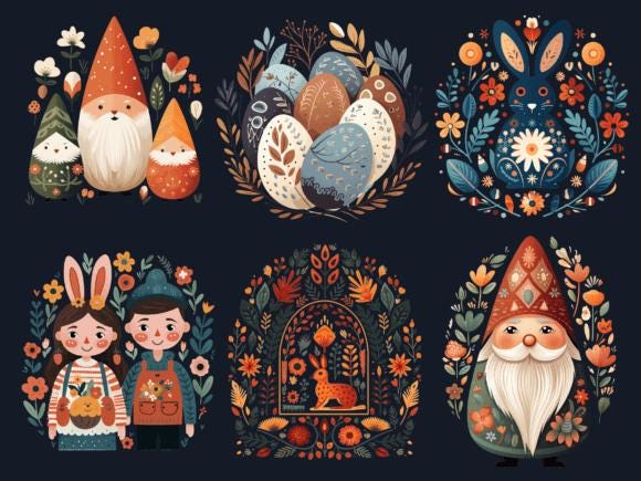 70 Scandinavian Easter Watercolor Clipart – Folk Art Bunnies, Eggs, Spring Graphics (Digital Download) - Image 5