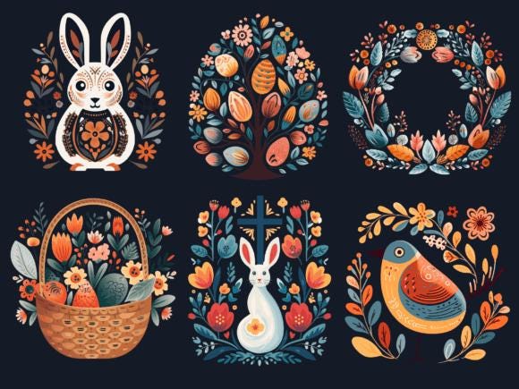 70 Scandinavian Easter Watercolor Clipart – Folk Art Bunnies, Eggs, Spring Graphics (Digital Download) - Image 11