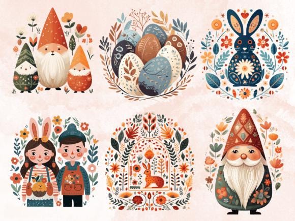 70 Scandinavian Easter Watercolor Clipart – Folk Art Bunnies, Eggs, Spring Graphics (Digital Download) - Image 9