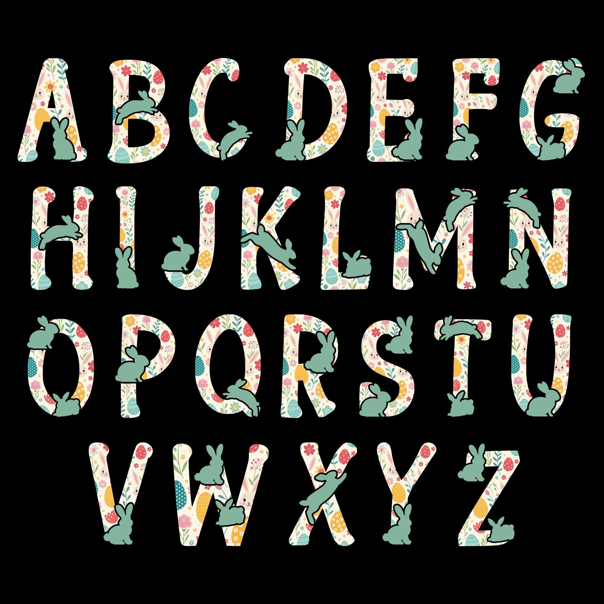 Easter Doodle Alphabet PNG Bundle, Bunny Styles, Name Tags (Digital Download) - Image 4