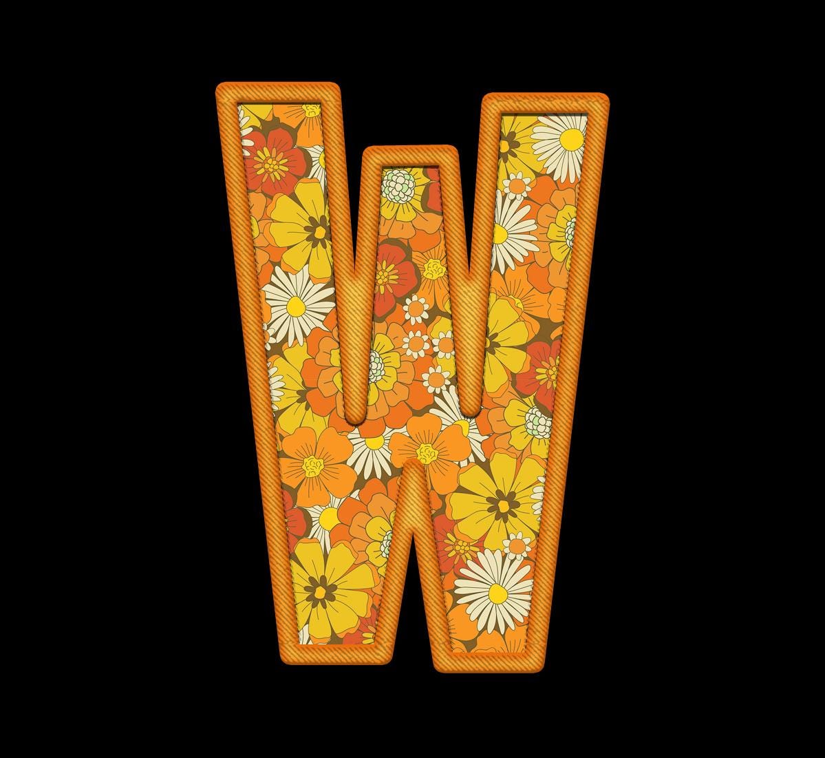 Spring Orange Floral Alphabet PNG Clipart, Retro Embroidery Letters (Digital Download) - Image 6