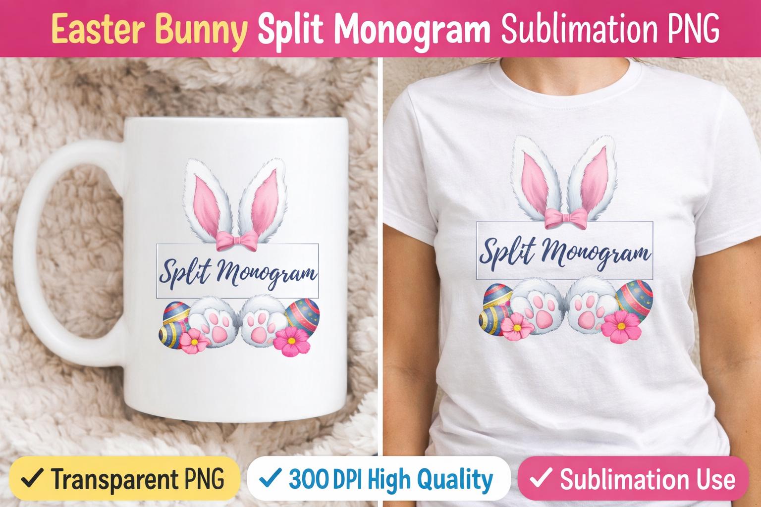 Personalized Easter Bunny | Kid Name Split Monogram PNG Bundle (Digital Download) - Image 2