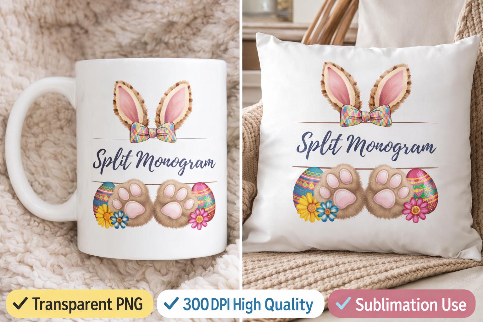 Personalized Easter Bunny | Kid Name Split Monogram PNG Bundle (Digital Download) - Image 4