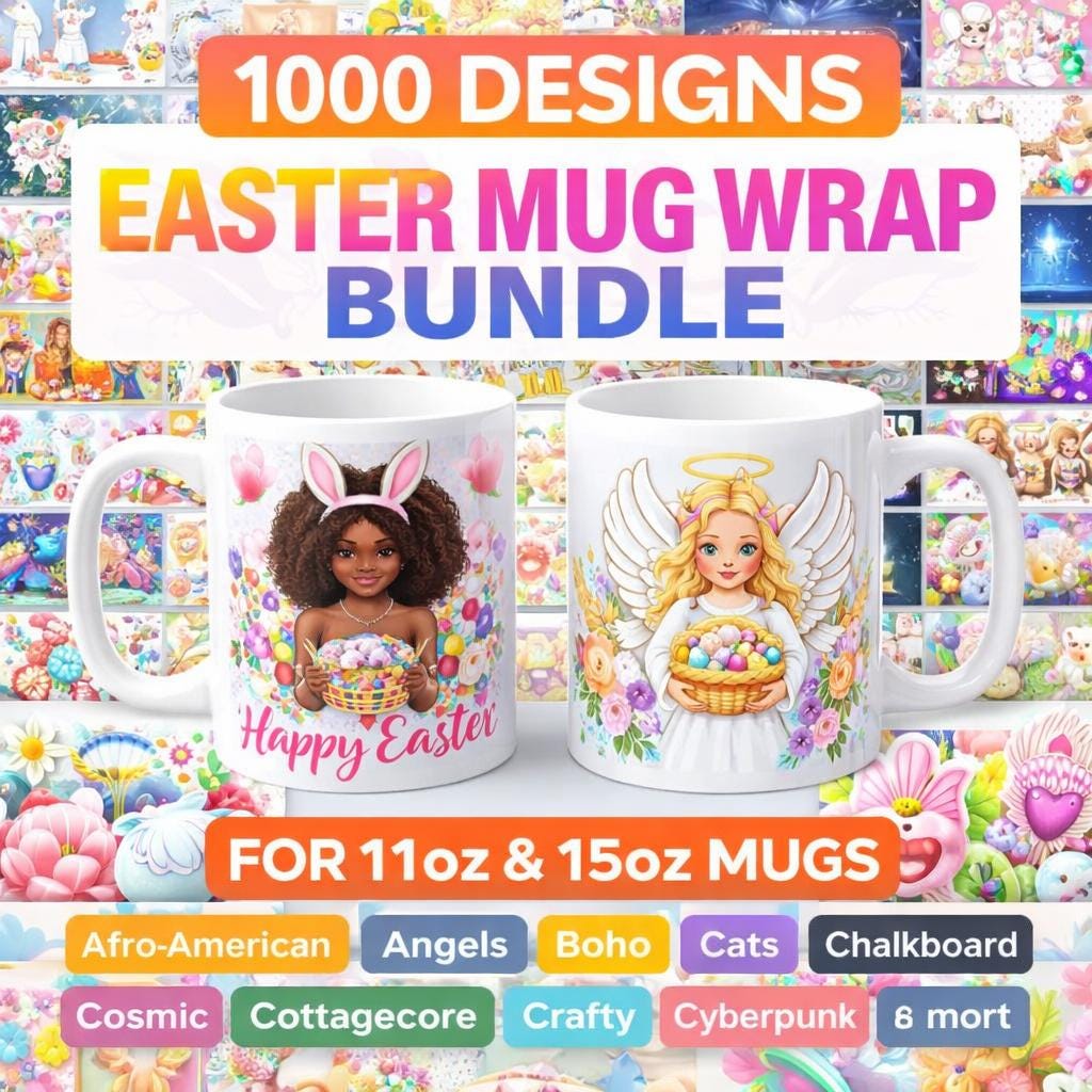 1000 Easter Mug Wraps | Sublimation PNG Bundle for 11oz & 15oz Mugs (Digital Download)