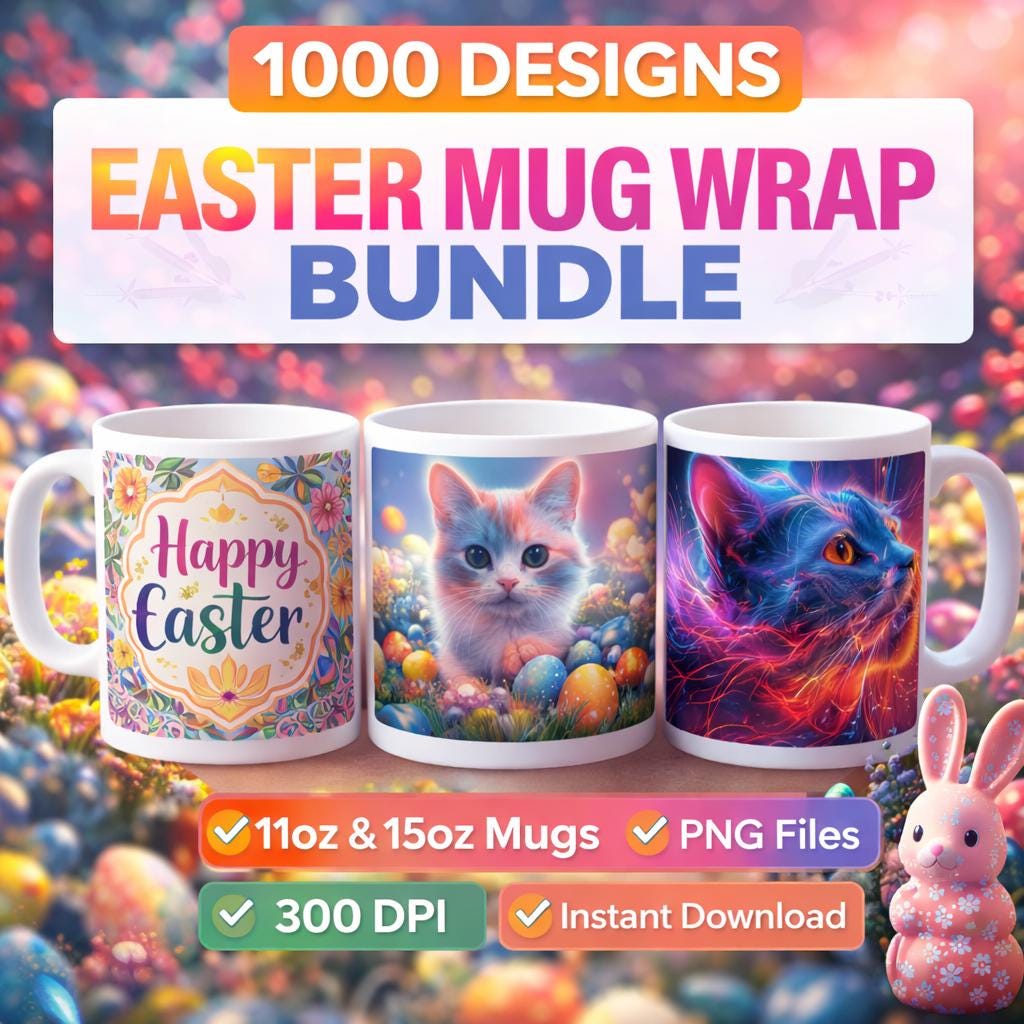 1000 Easter Mug Wraps | Sublimation PNG Bundle for 11oz & 15oz Mugs (Digital Download) - Image 7