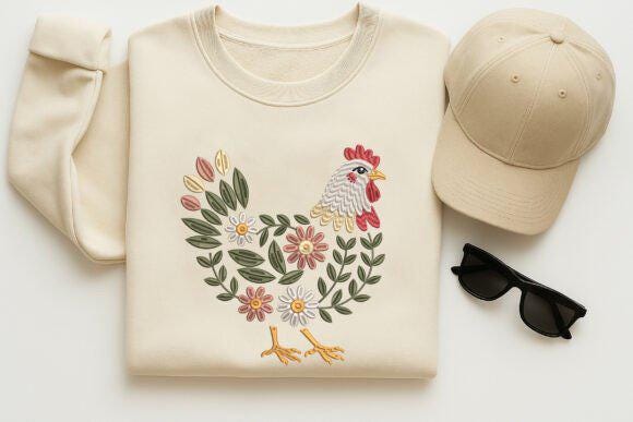 Farmhouse Rooster Embroidery Design | Floral Hen Machine Embroidery File | Country Kitchen Chicken - Image 6