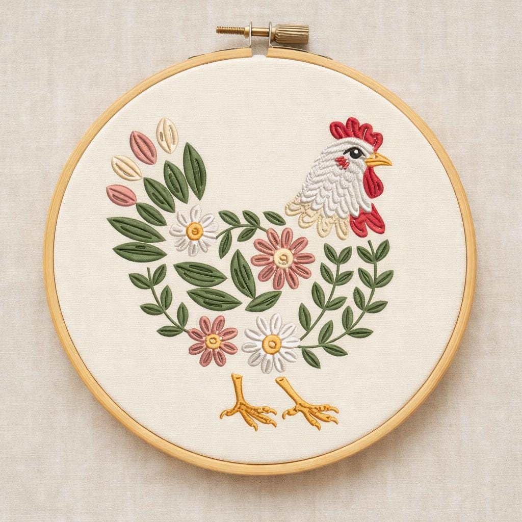 Farmhouse Rooster Embroidery Design | Floral Hen Machine Embroidery File | Country Kitchen Chicken - Image 3