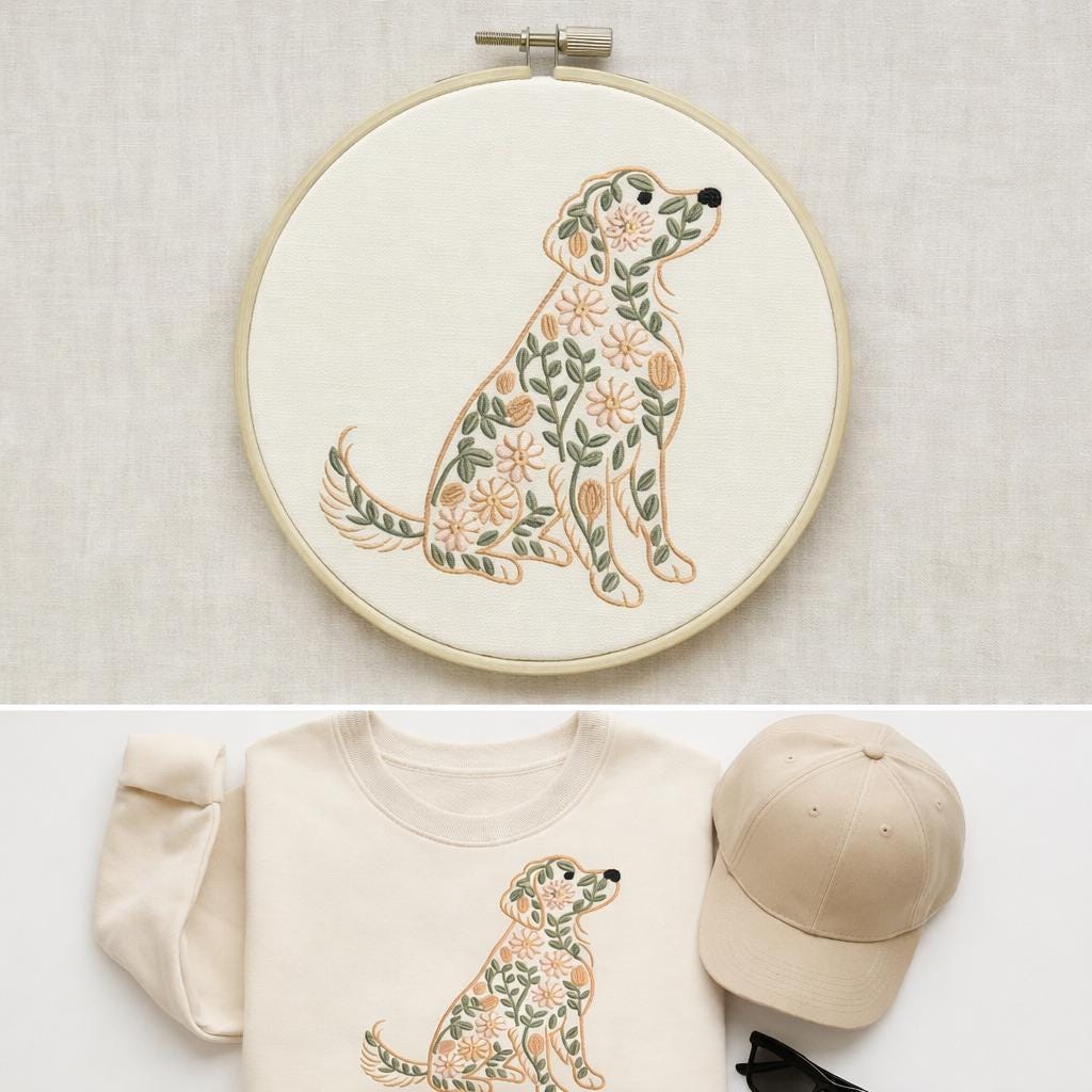 Floral Golden Retriever Embroidery Design | Dog Machine Embroidery Pattern (Digital Download) - Image 2