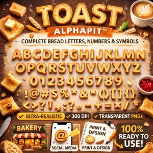 Realistic Toast Alphabet PNG Collection – Letters, Numbers, Symbols (Digital Download)