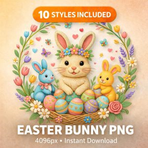 Easter Bunny PNG Bundle | T Shirt Design | Faux Yarn and 9 other Styles (Digital Download)