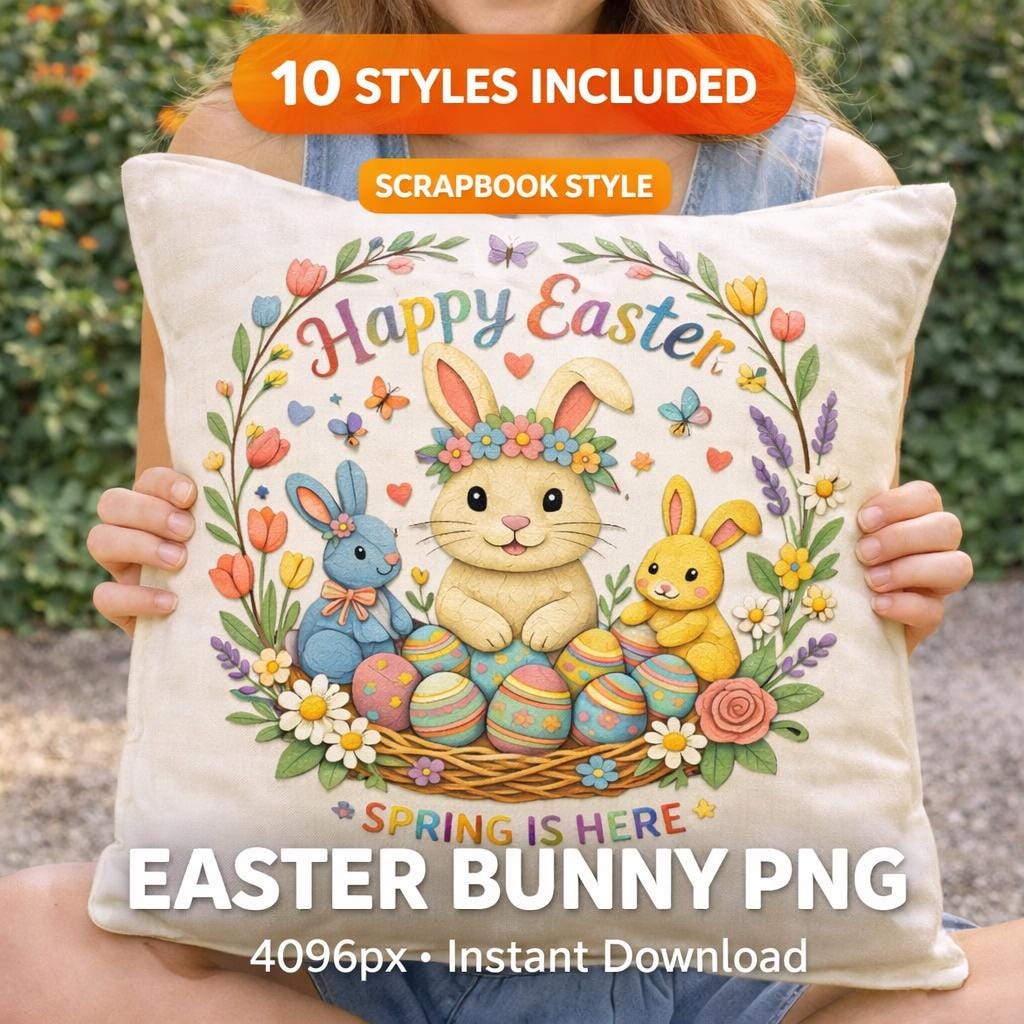 Easter Bunny PNG Bundle | T Shirt Design | Faux Yarn and 9 other Styles (Digital Download) - Image 8