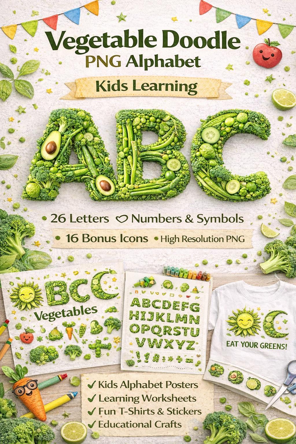 Vegetable Doodle Alphabet PNG | Healthy Food Letters & Numbers (Digital Download) - Image 5