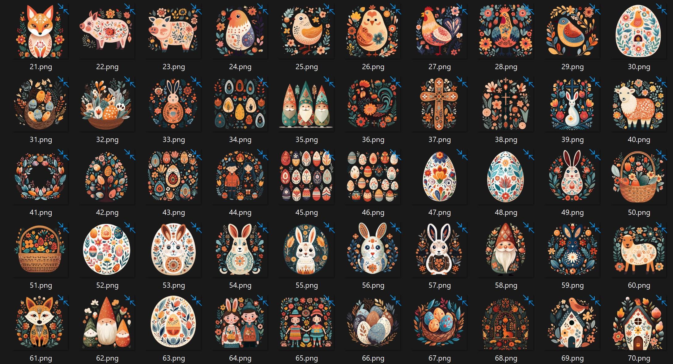 70 Scandinavian Easter Watercolor Clipart – Folk Art Bunnies, Eggs, Spring Graphics (Digital Download) - Image 3