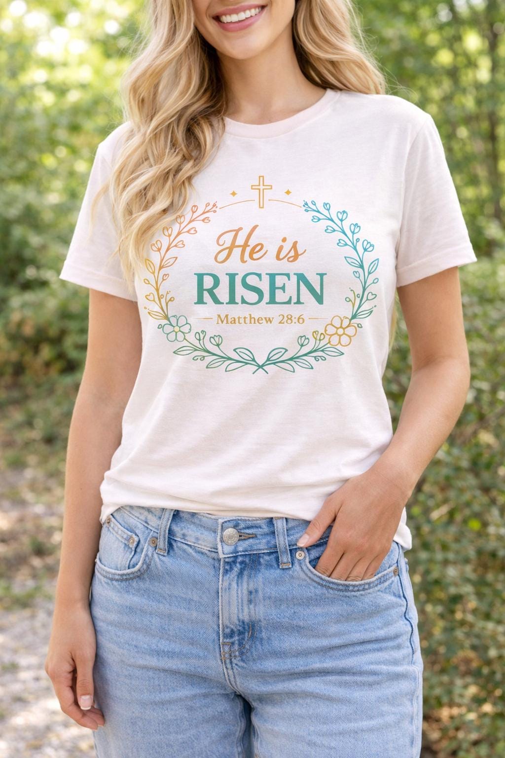 Christian Easter PNG Bundle, He Is Risen Floral Wreath Matthew 28:6 (Digital Download) - Image 6