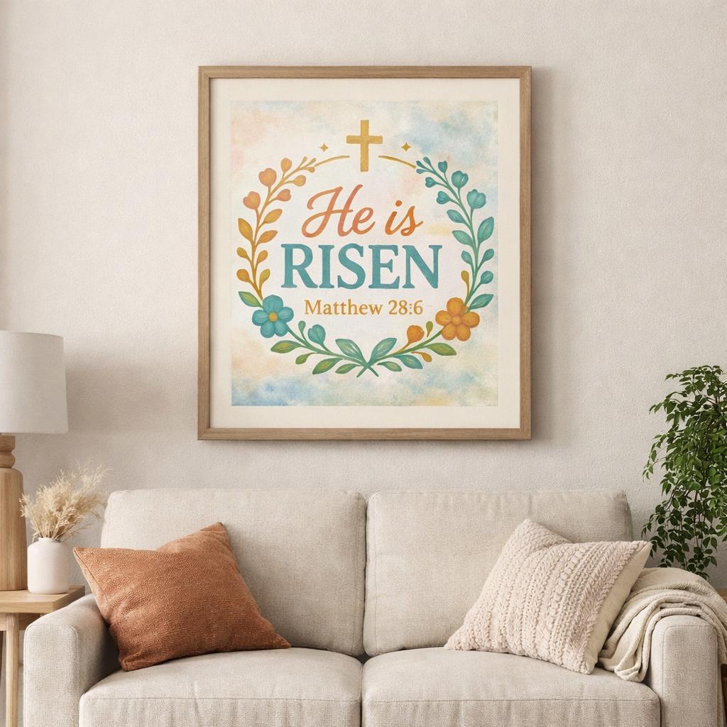 Christian Easter PNG Bundle, He Is Risen Floral Wreath Matthew 28:6 (Digital Download) - Image 2