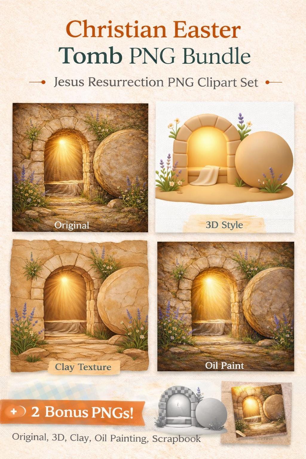 Christian Easter Tomb PNG | Jesus Resurrection Art, Empty Tomb Clipart (Digital Download) - Image 9
