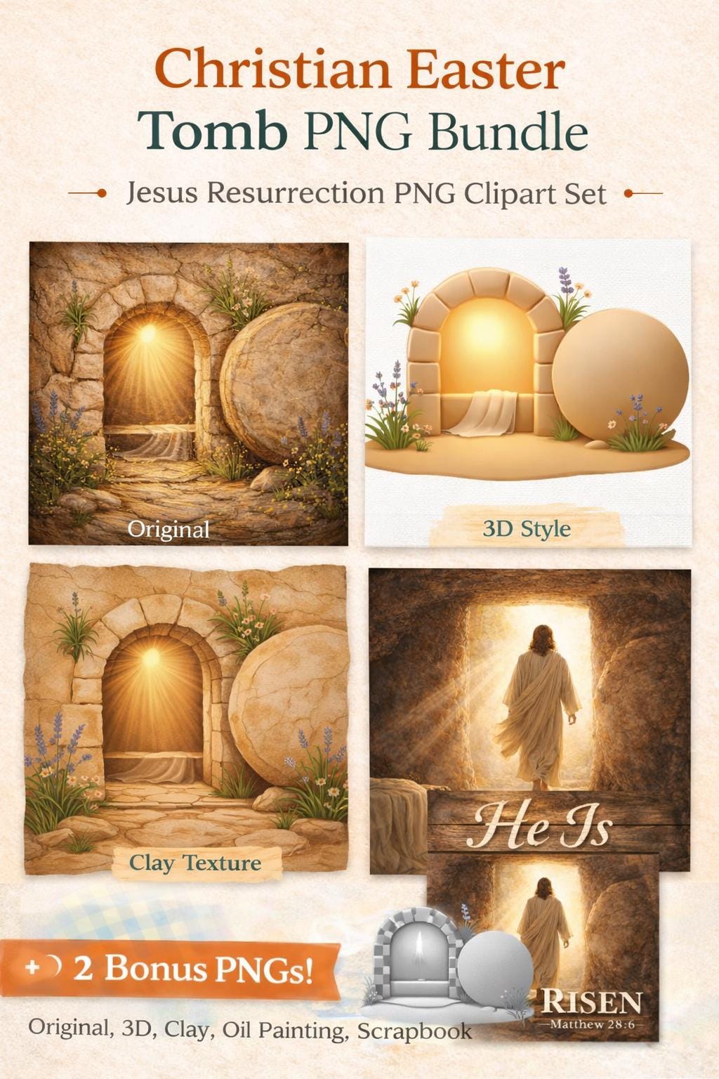 Christian Easter Tomb PNG | Jesus Resurrection Art, Empty Tomb Clipart (Digital Download) - Image 5