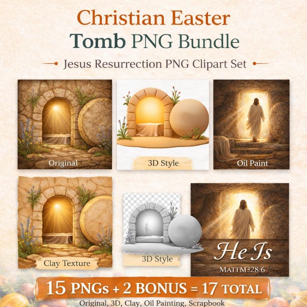 Christian Easter Tomb PNG | Jesus Resurrection Art, Empty Tomb Clipart (Digital Download) - Image 4