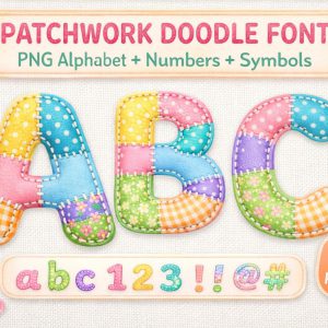 Patchwork Doodle Alphabet PNG, Quilted Fabric Letters (Digital Download)