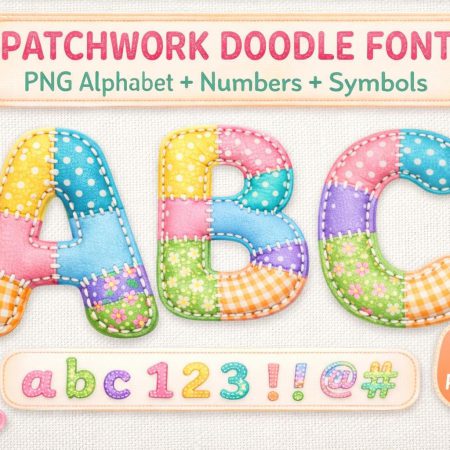 Patchwork Doodle Alphabet PNG, Quilted Fabric Letters (Digital Download)