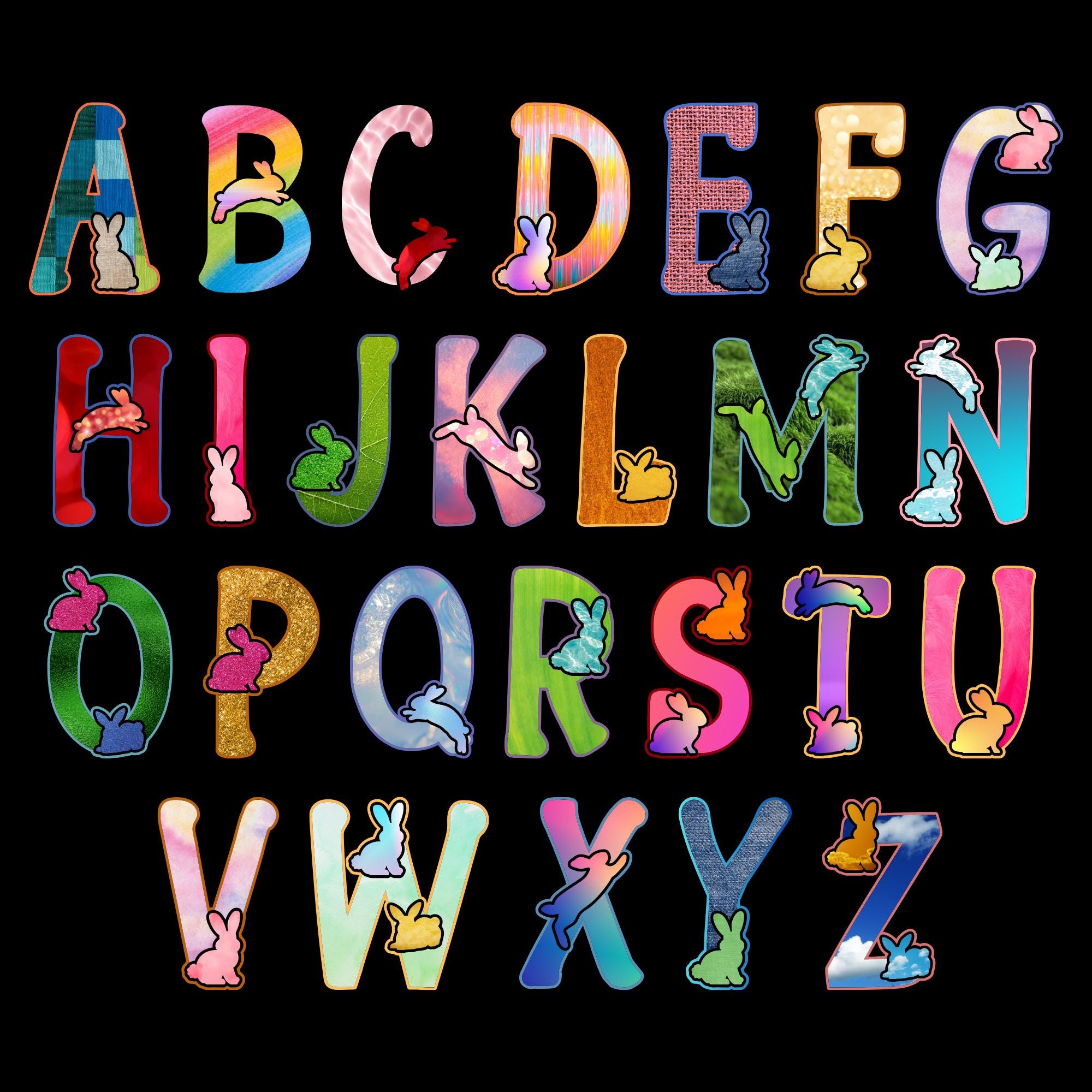 Easter Doodle Alphabet PNG Bundle, Bunny Styles, Name Tags (Digital Download) - Image 5