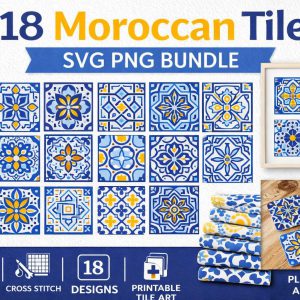 18 Moroccan Azulejo Tile SVG PNG Bundle | Geometric Seamless Patterns (Digital Download)
