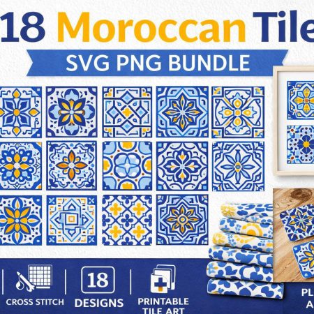 18 Moroccan Azulejo Tile SVG PNG Bundle | Geometric Seamless Patterns (Digital Download)