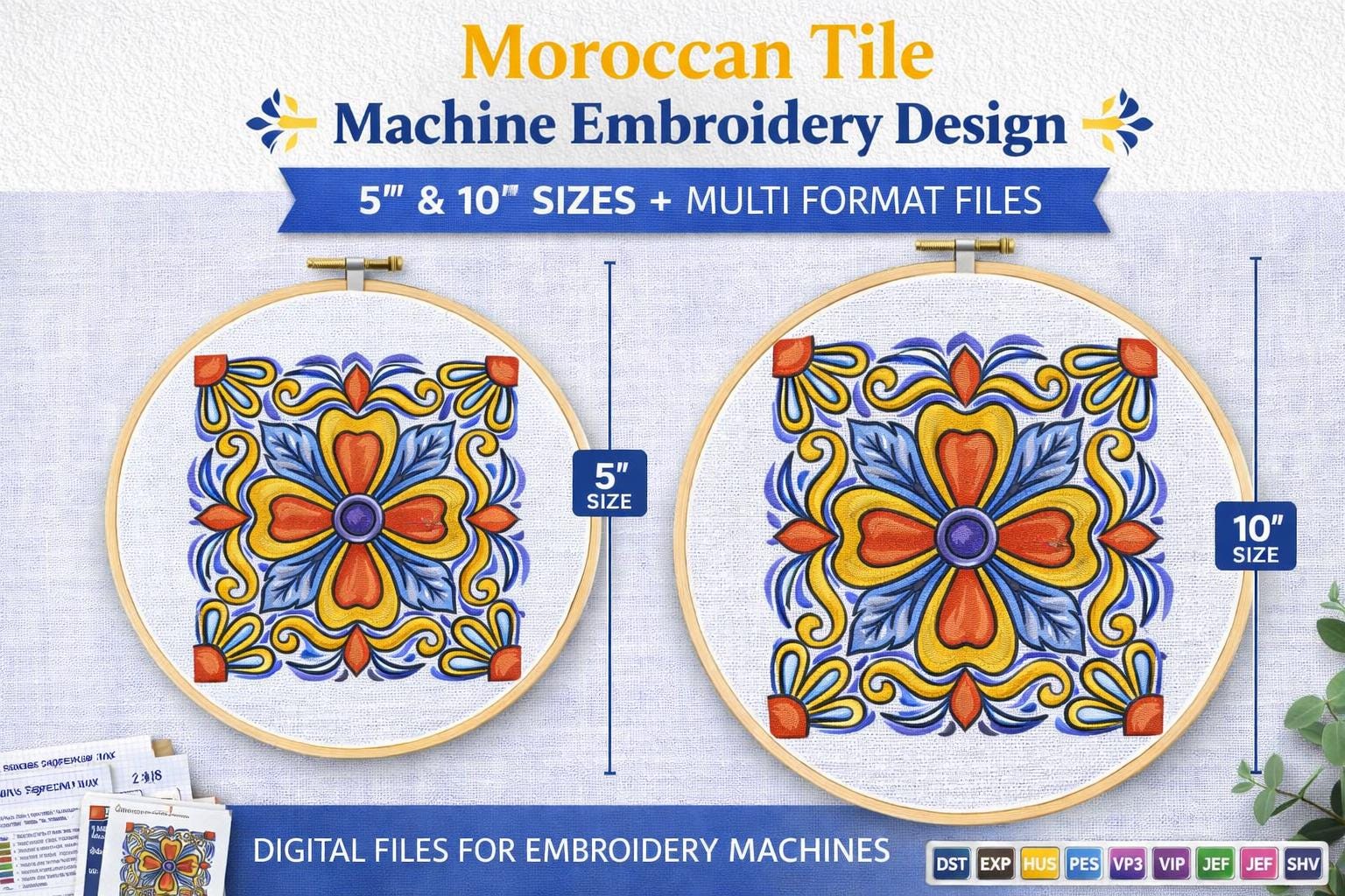 Moroccan Tile Embroidery Design | Floral Mandala Machine Embroidery (5", 10") + Cross Stitch - Image 4