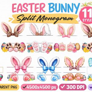 Personalized Easter Bunny | Kid Name Split Monogram PNG Bundle (Digital Download)